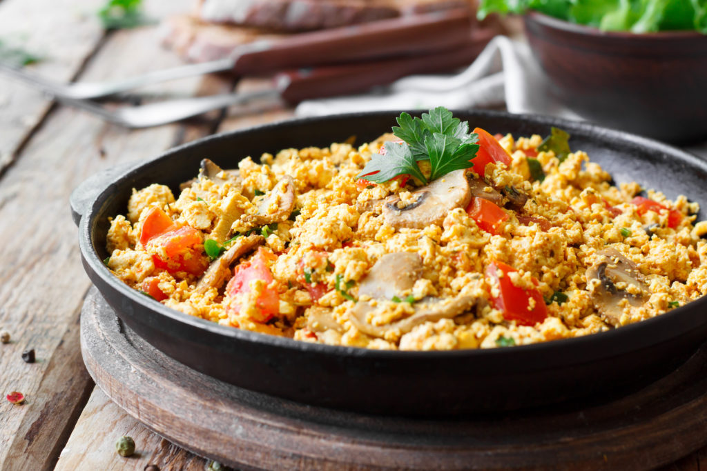 Tofu scramble in a pan